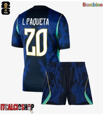 Brasile Lucas Paqueta #20 Seconda Maglia Bambino Mondiali 2026 Manica Corta (+ Pantaloni corti)